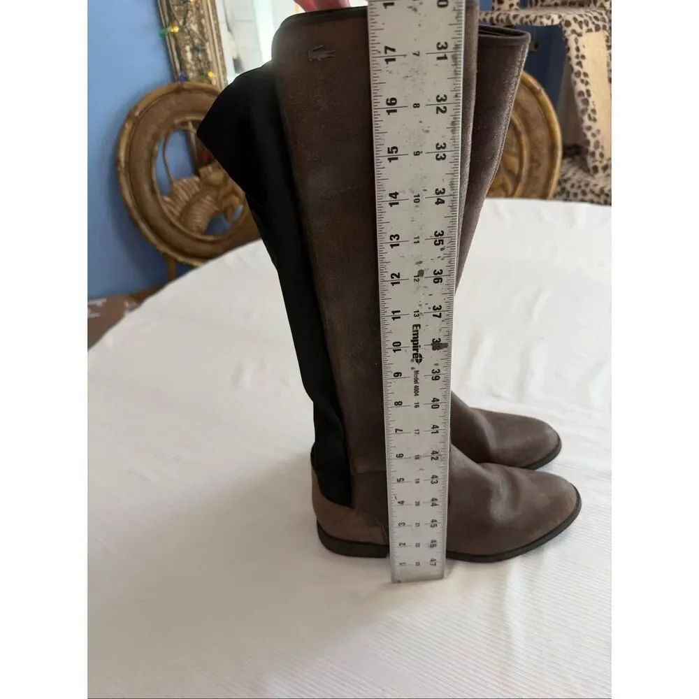 Lacoste Rosemont Tall Brown Leather Riding Boots Size 8